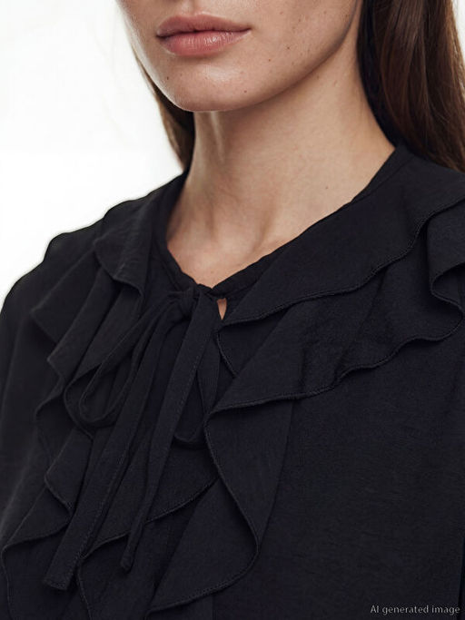 Ba?lamal? Yaka F?rf?rl? Oversize Bluz