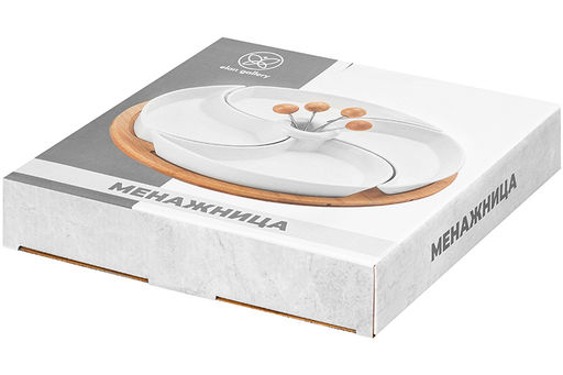 Менажница 28*25*4 см Айсберг 4 секции + 4 шпажки на дер. подст. + секц. д/хр. шпажек - Elan gallery фото 15