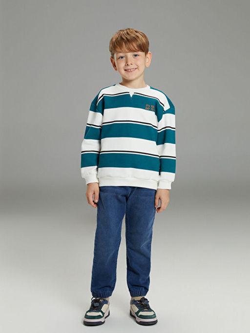 Bisiklet Yaka ?izgili Erkek ?ocuk Sweatshirt