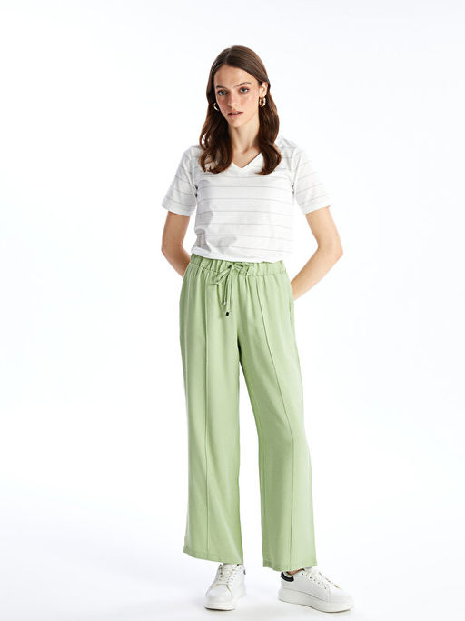 Beli Lastikli D?z Geni? Pa?a Kad?n Pantolon