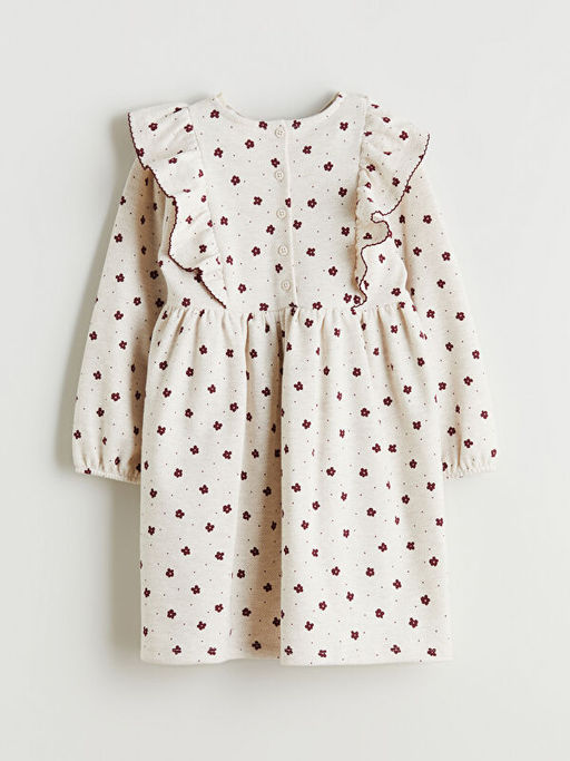 Bisiklet Yaka ?i?ekli K?z ?ocuk Elbise