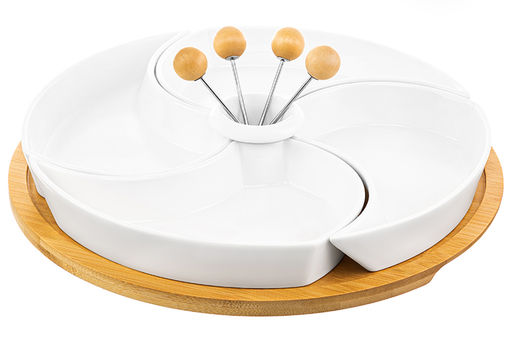 Менажница 28*25*4 см Айсберг 4 секции + 4 шпажки на дер. подст. + секц. д/хр. шпажек - Elan gallery фото 11