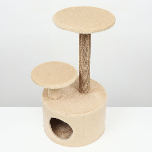 Комплекс для кошек с когтеточкой, с круглым домом, 2 полками, 42 х 42 х 90 см, бежевый - Simaland фото 10