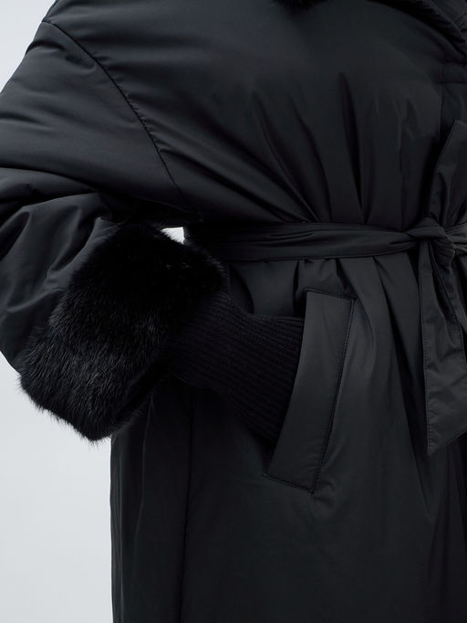 Пальто зимнее женское с норкой большого размера черного цвета 25008Ch - Mtforce фото 5