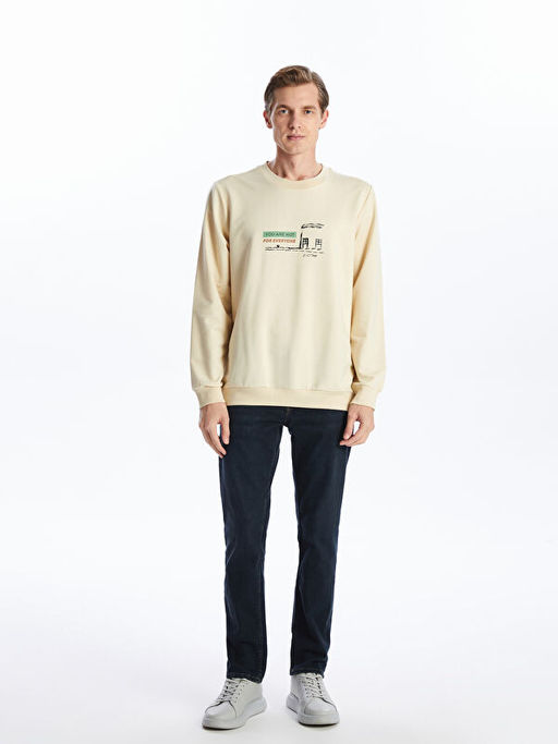 Bisiklet Yaka Uzun Kollu Bask?l? Erkek Sweatshirt