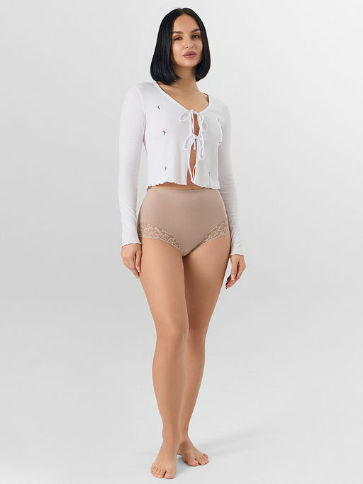 Цена за 2 штуки! Трусы женские макси бежевые с кружевными деталями - Mark formelle фото 6