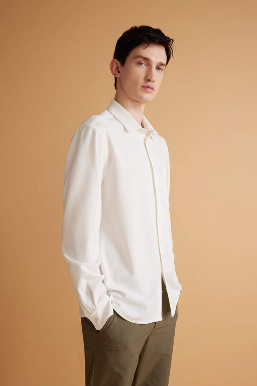 Рубашка стандартного кроя с воротником-поло и длинными рукавами - Defacto фото 3