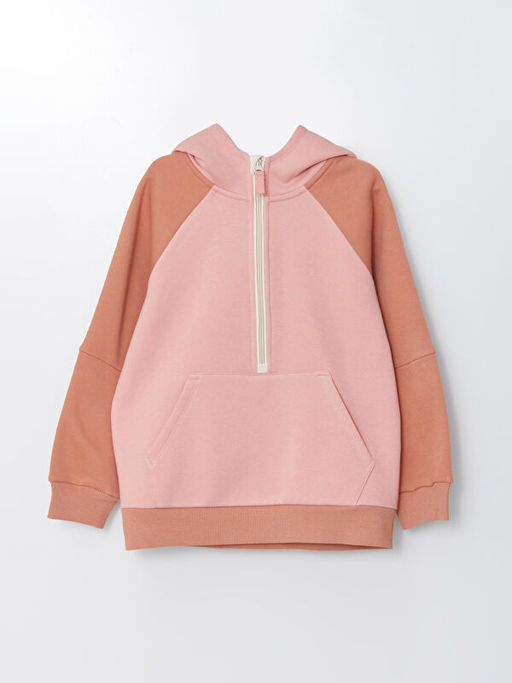 Kap??onlu Renk Bloklu Uzun Kollu K?z ?ocuk Sweatshirt