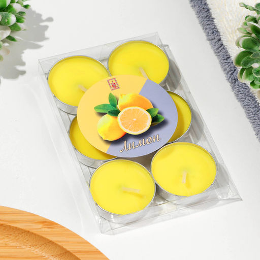 Цена за 3 шт. Набор свечей чайных ароматических, 6 шт, лимон - Богатство аромата фото 4