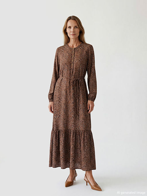 Bisiklet Yaka Desenli F?rf?rl? Elbise