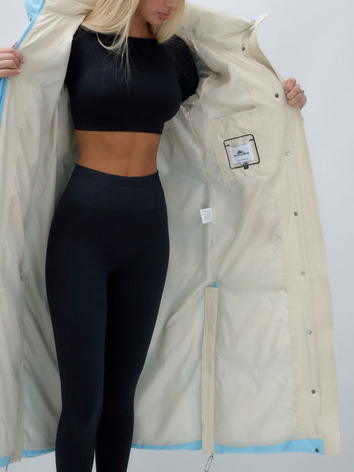 Пальто утепленное стеганное зимнее с капюшоном женское голубого цвета 9625Gl - Mtforce фото 13