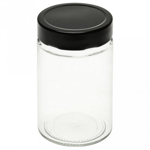 Банка стеклянная с винтовой крышкой "Сочи" 0,55л, д8,5см h12,6см, металлическая крышка, цвет - черный, д/горла - 7см, д/основания - 6,5см (Китай)
