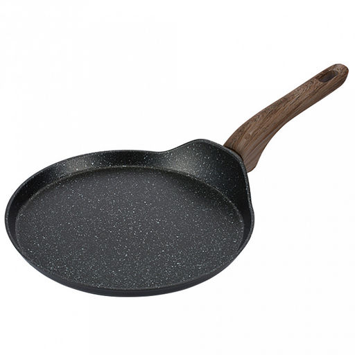 Сковорода блинная с антипригарным покрытием "Terra" д24см, h4,3см, s2,6мм, дно s3,1мм, кованный алюминий, бакелитовая ручка с покрытием "soft-touch", имитирующим текстуру дерева, "Regent" (Китай) Подходит для всех видов плит, включая индукционную.