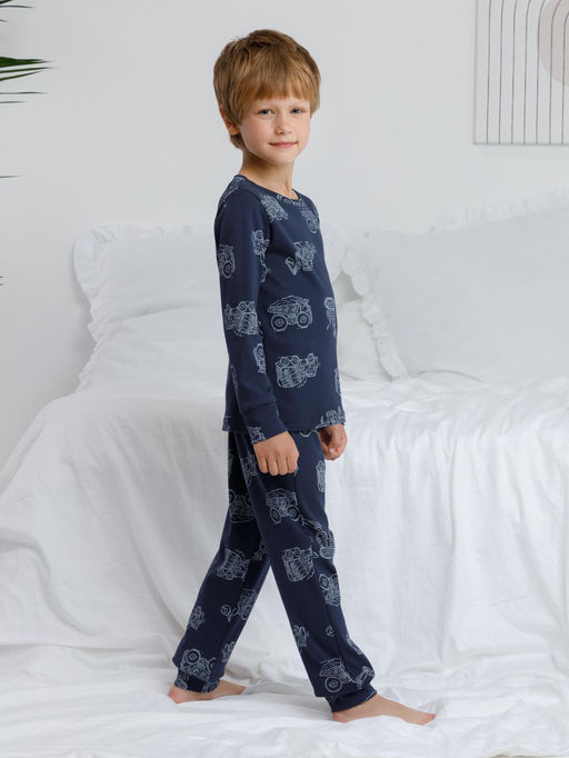 К 1552/морской синий,дорожная техника пижама дет