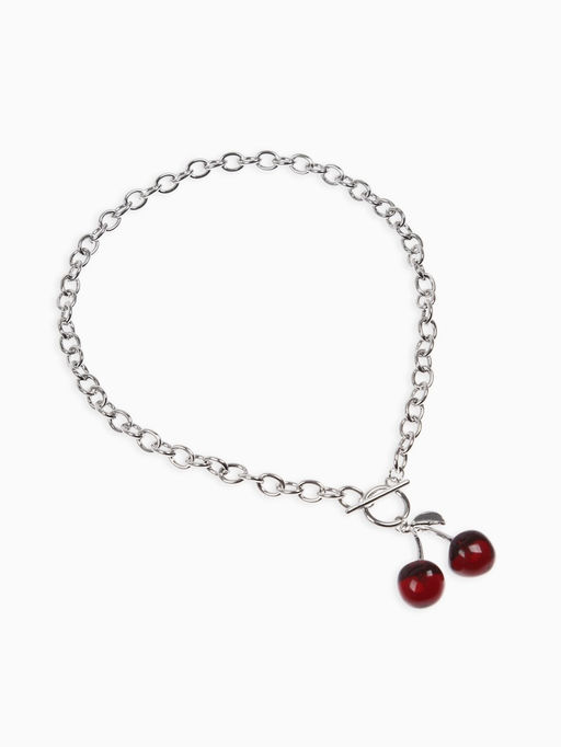 Цена за 2 шт. Кулон-цепь крупная "Вишня", цвет красный в серебре 40+удл