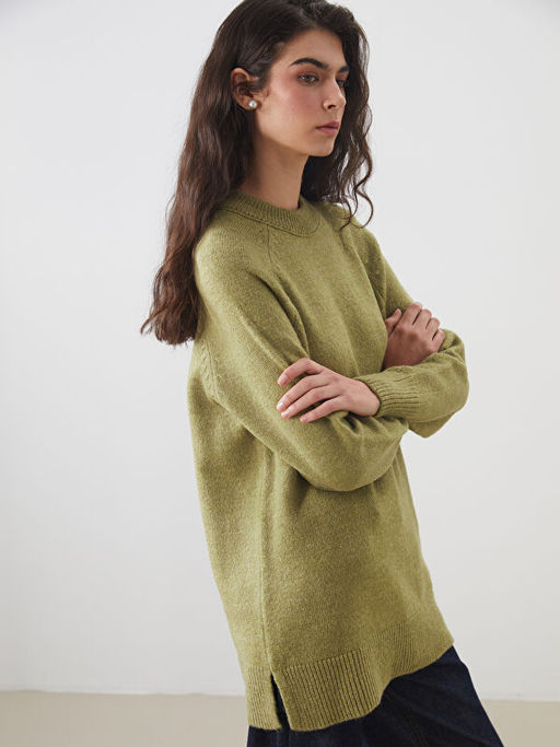 Bisiklet Yaka Oversize Kad?n Triko Tunik