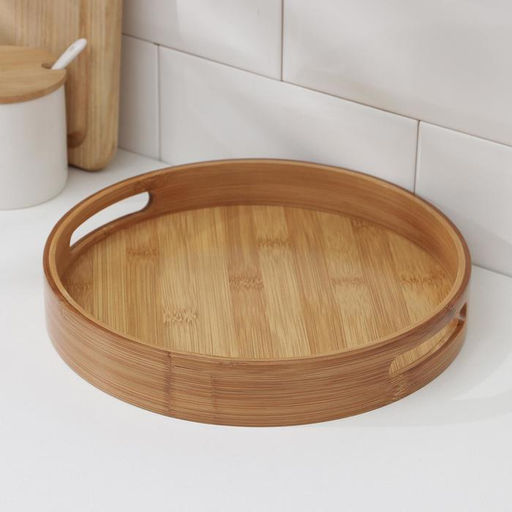 Поднос с ручками Доляна Striata, d=25 см, бамбук фото 2