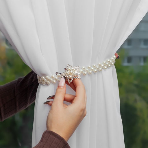 Подхват для штор Звезда, жемчуг на резинке, d = 4 см, 2 43 см, цвет белый - Арт узор фото 7