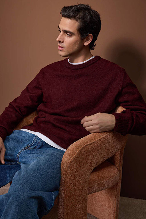 Bordo Oversize/Geni_ Kesim Bisiklet Yaka Kazak TMNAW26KZ00012 - Trendyolmilla фото 2