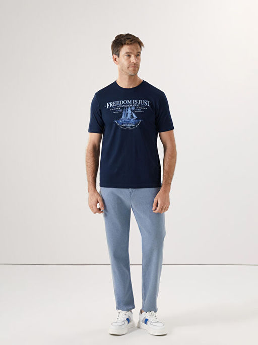 Bisiklet Yaka Bask?l? Penye Erkek Ti??rt