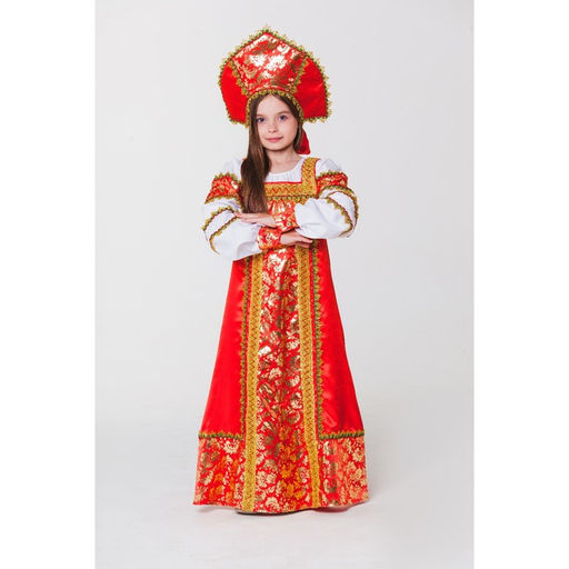 Русский народный костюм Любавушка, платье-сарафан, кокошник, р-р 30, рост 110-116 см, красный - Страна карнавалия фото 8