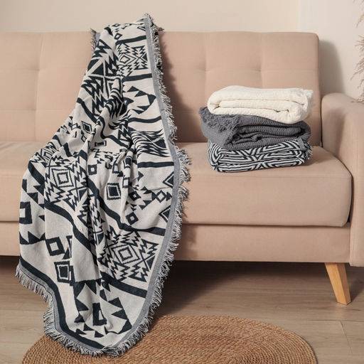 Плед с бахромой «Этель. Этника», 130×180 см, серый