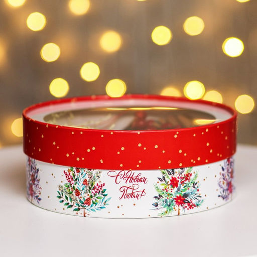 Коробка подарочная новогодняя с окном «С Новым годом» 21×21×8 см