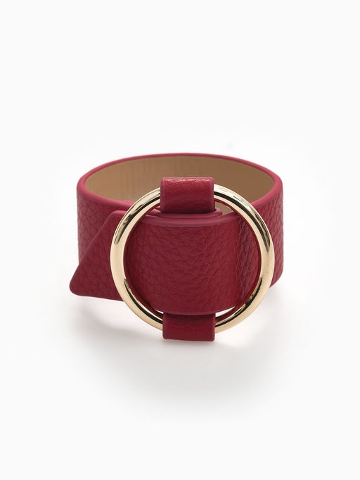 Браслет манжета «Помпеи» захват, кожа, 24 см, бордовый в золоте