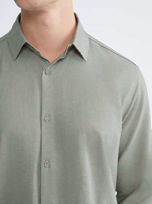 ?nden D??me Kapamal? D?z Uzun Kollu Erkek G?mlek