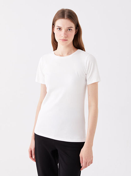 Bisiklet Yaka D?z K?sa Kollu Kad?n Ti??rt