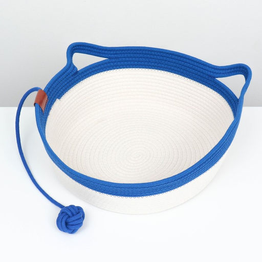 Экологичный лежак для животных (хлопок+рогоз), 45 х 37 х 16 см, вес до 25 кг, бело-синяя - Пижон фото 3