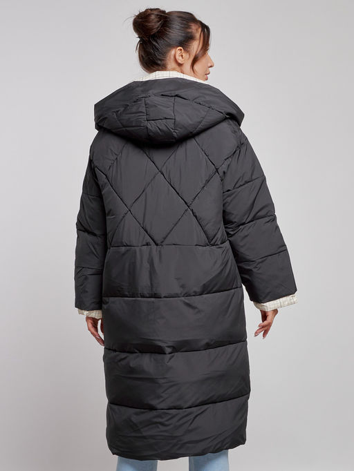 Пальто утепленное молодежное зимнее женское черного цвета 52393Ch - Mtforce фото 11