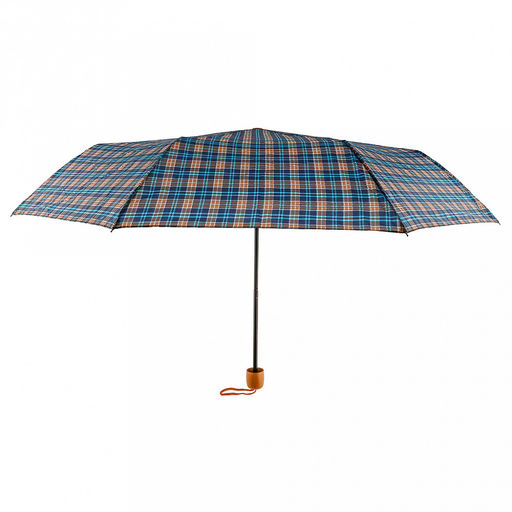 Зонт механический "Шотландка" плащевка, 8 лучей, д/купола 94см, 3 сложения, 24см в сложенном виде, пластмассовая ручка, сине-коричневый, 210гр (Китай)