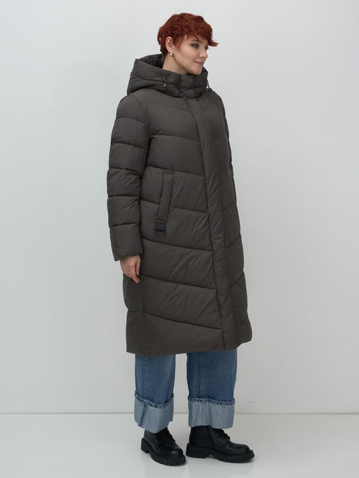 Пальто зимнее утепленное с капюшоном женское темно-коричневого цвета 7623TK - Visdeer фото 14