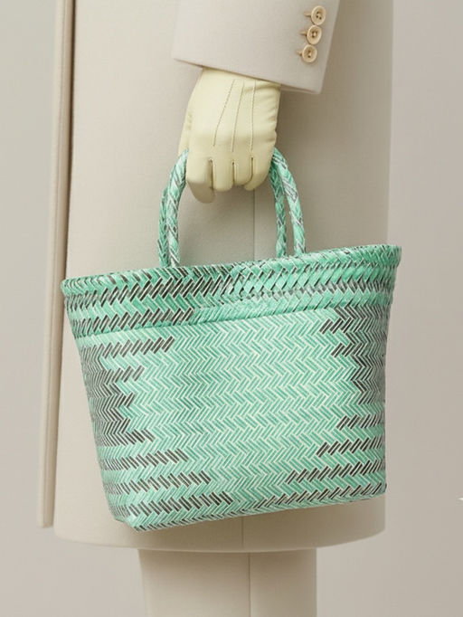 Сумка плетёная, 30×15×35 см, пластик, бирюзовая с чёрным