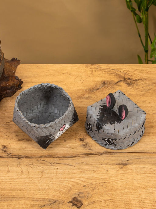 Корзинка «Кот», 8×8×13 см, бамбук, серая