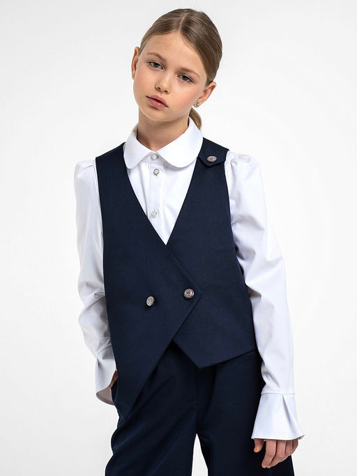 Синий школьный жилет для девочки Mooriposh, модель 1121
