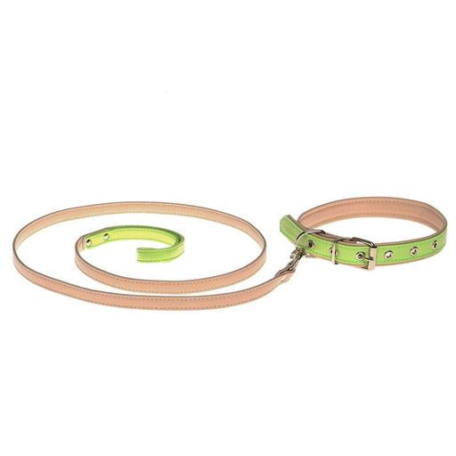 Комплект ошейник (58х2.5 см) и поводок (130х1.4 см) из экокожи, салатовый с бежевым - Пушистое счастье фото 5