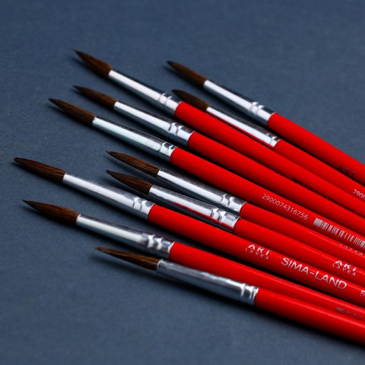 Цена за 10 шт. Кисть для рисования из волоса белка круглая №5 (диаметр обоймы 4 мм; длина ворса 17 мм)