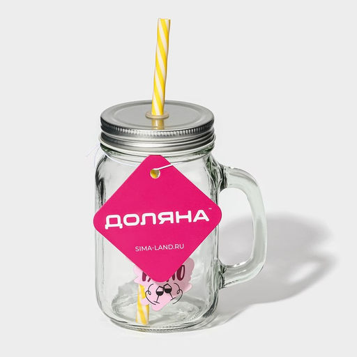 Банка с крышкой и трубочкой Вино, 450 мл, 10?7.5?13 см