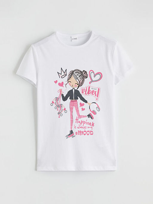 Bask?l? K?z ?ocuk ?ortlu Pijama Tak?m?