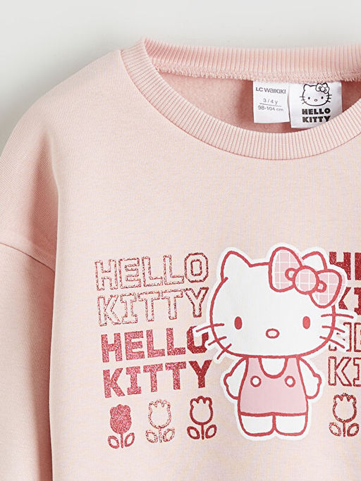 Bisiklet Yaka Hello Kitty Bask?l? K?z ?ocuk Sweatshirt ve Pantolon