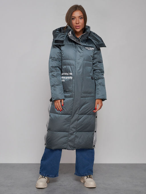 Пальто утепленное молодежное зимнее женское темно-зеленого цвета 5873TZ - Mtforce фото 10