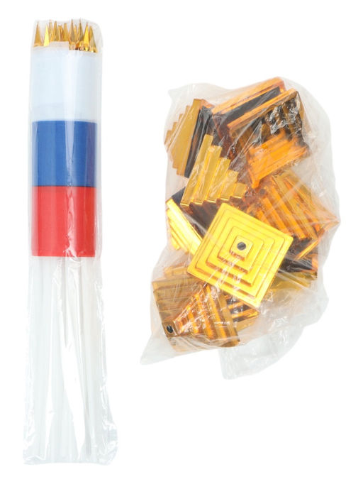 Цена за 12 шт. Флаг России с гербом, 14×10.5 см, флагшток 24×5.5 см, набор 12 штук, полиэстер