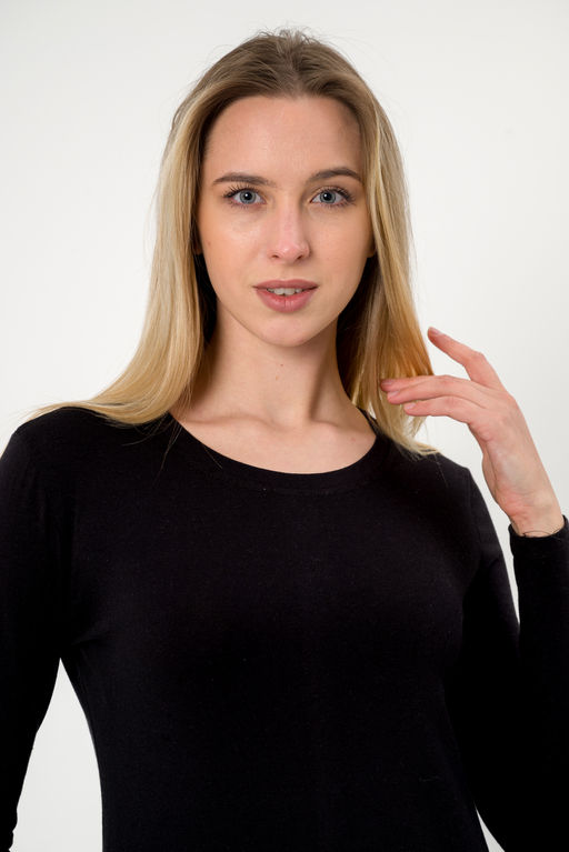 Лонгслив женский из кулирки с лайкрой чёрный - Амадэль фото 7