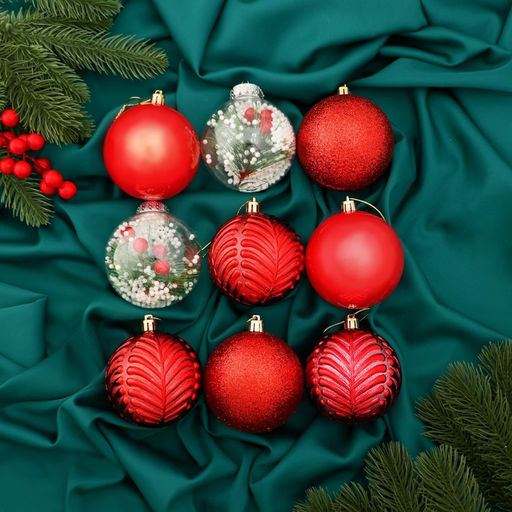 Ёлочные игрушки Мелодия, шары новогодние, d=8 см, набор 9 шт., ёлочка глянец, красный