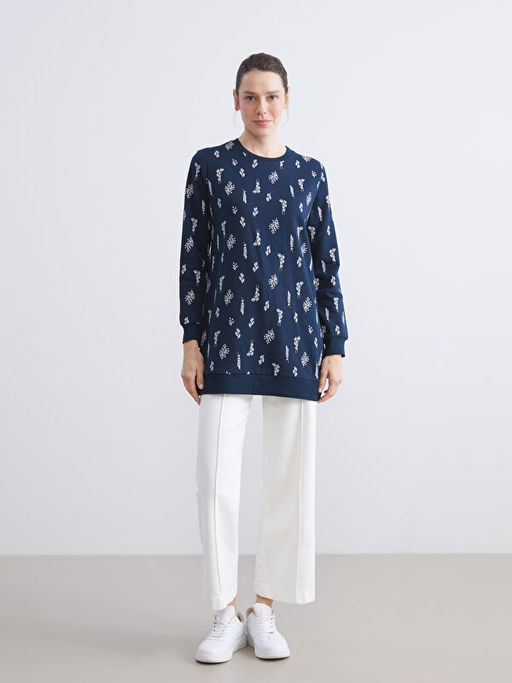 Bisiklet Yaka ?i?ekli Kad?n Sweatshirt Tunik