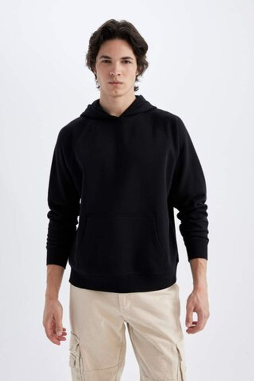 Базовый свитшот оверсайз из плотной ткани с капюшоном - Defacto фото 4