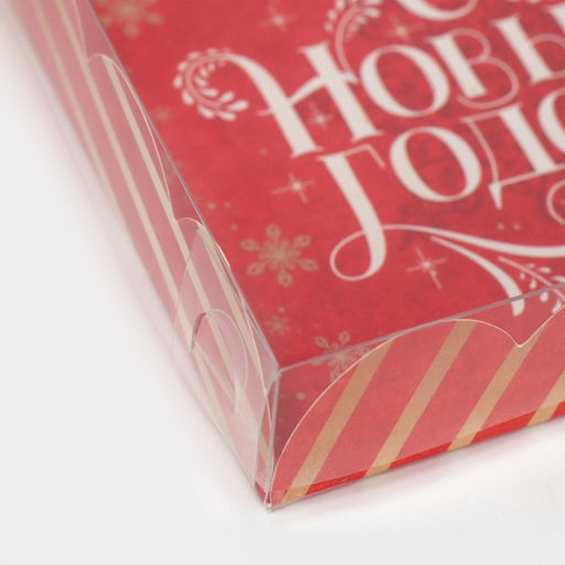 Цена за 5 шт. Коробка для кондитерских изделий новогодняя с пластиковой крышкой «С Новым годом», 13×13×3 см