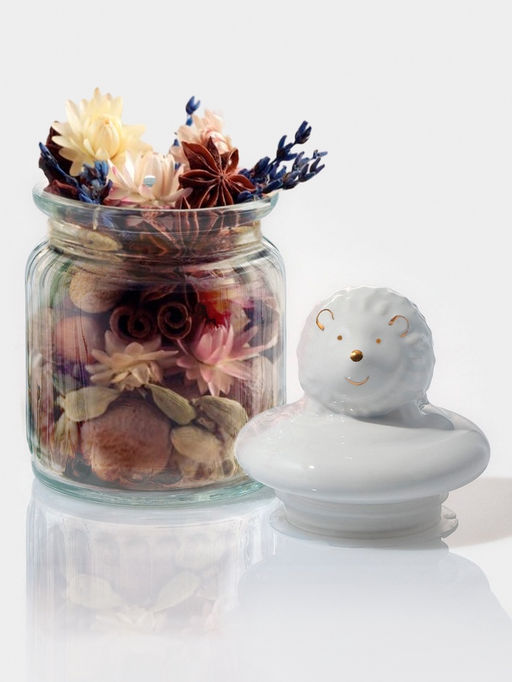 Банка для сыпучих Доляна «Ёжик в золотом», 230 мл, 7.8×15 см, с керамической крышкой, стекло, прозрачная